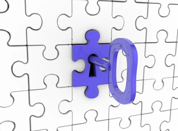 3d Jigsaw and key in keyhole — Stock Photo, Image