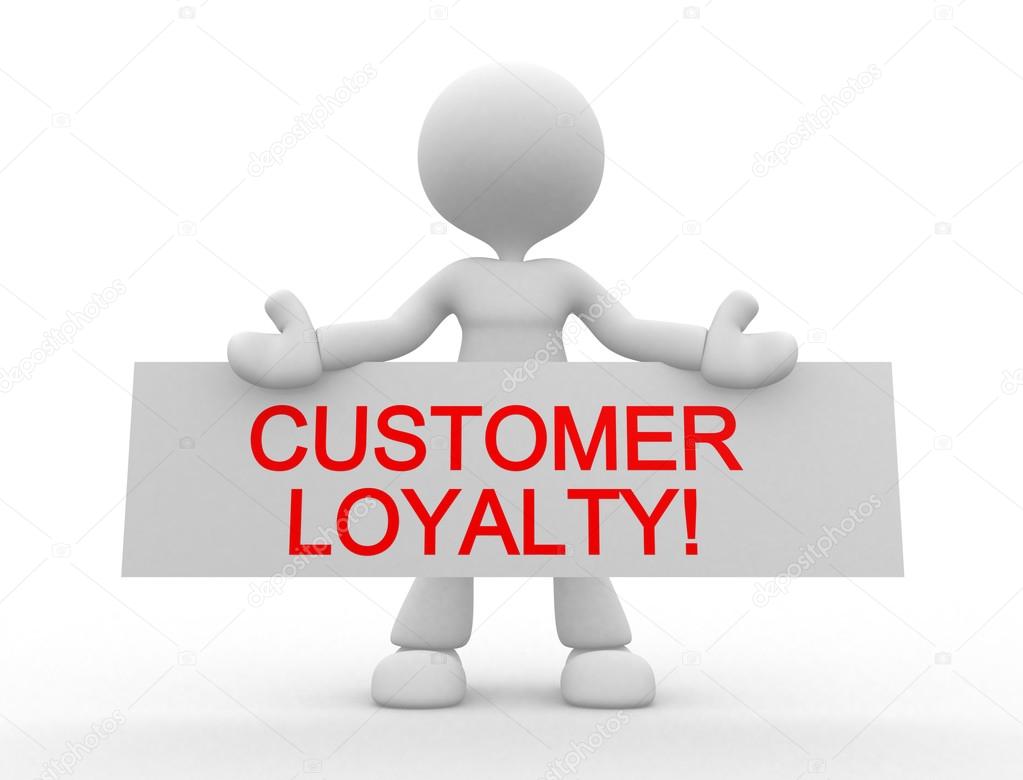 person with board and text Customer loyalty
