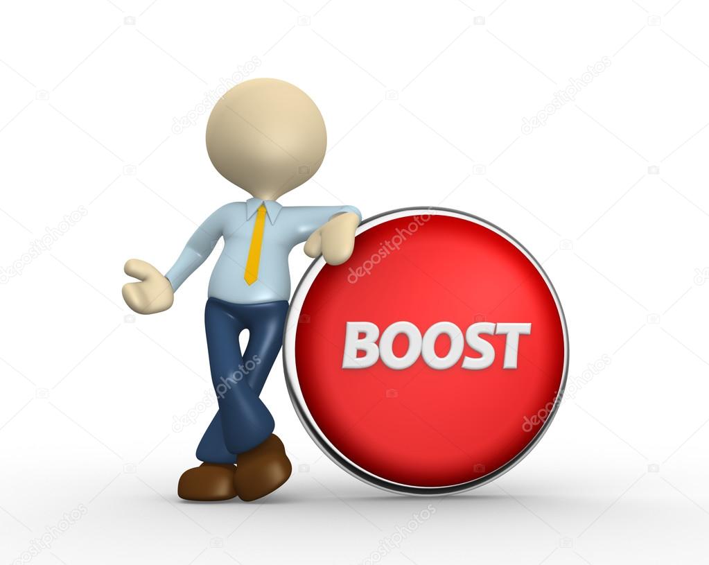 person and button with word Boost