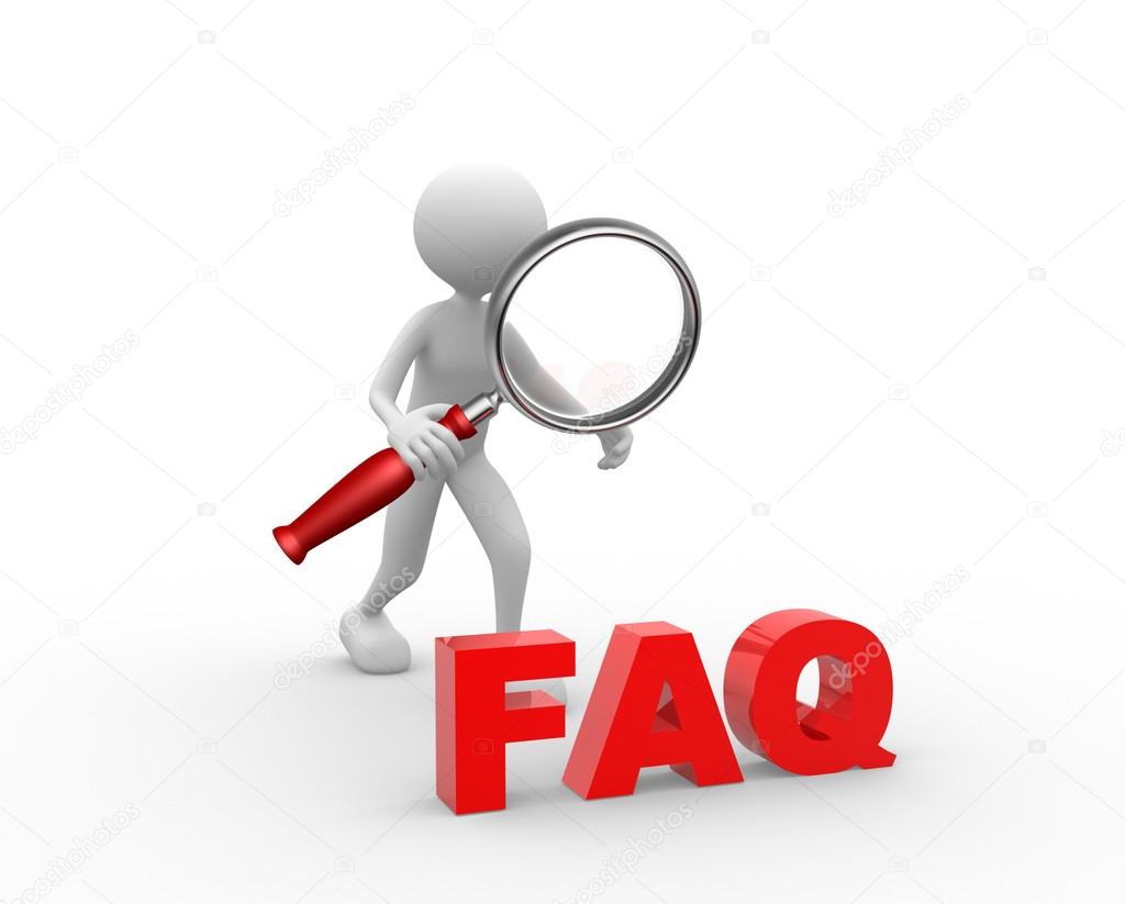 person with magnifying glass and word FAQ