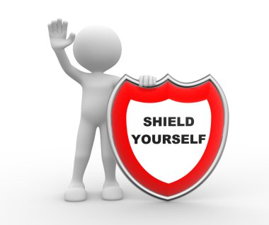 person with shield and text Shield yourself clipart