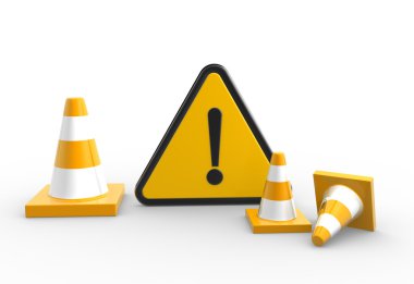 uyarı işareti ve trafik koni