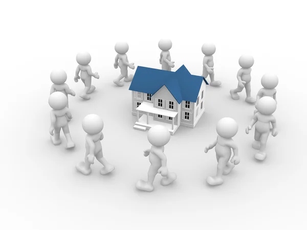 People in circle with house — Stock Photo, Image