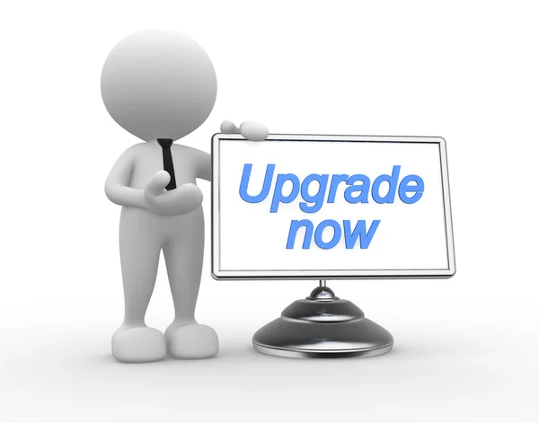 Person and monitor and text Upgrade now — Stock Photo, Image