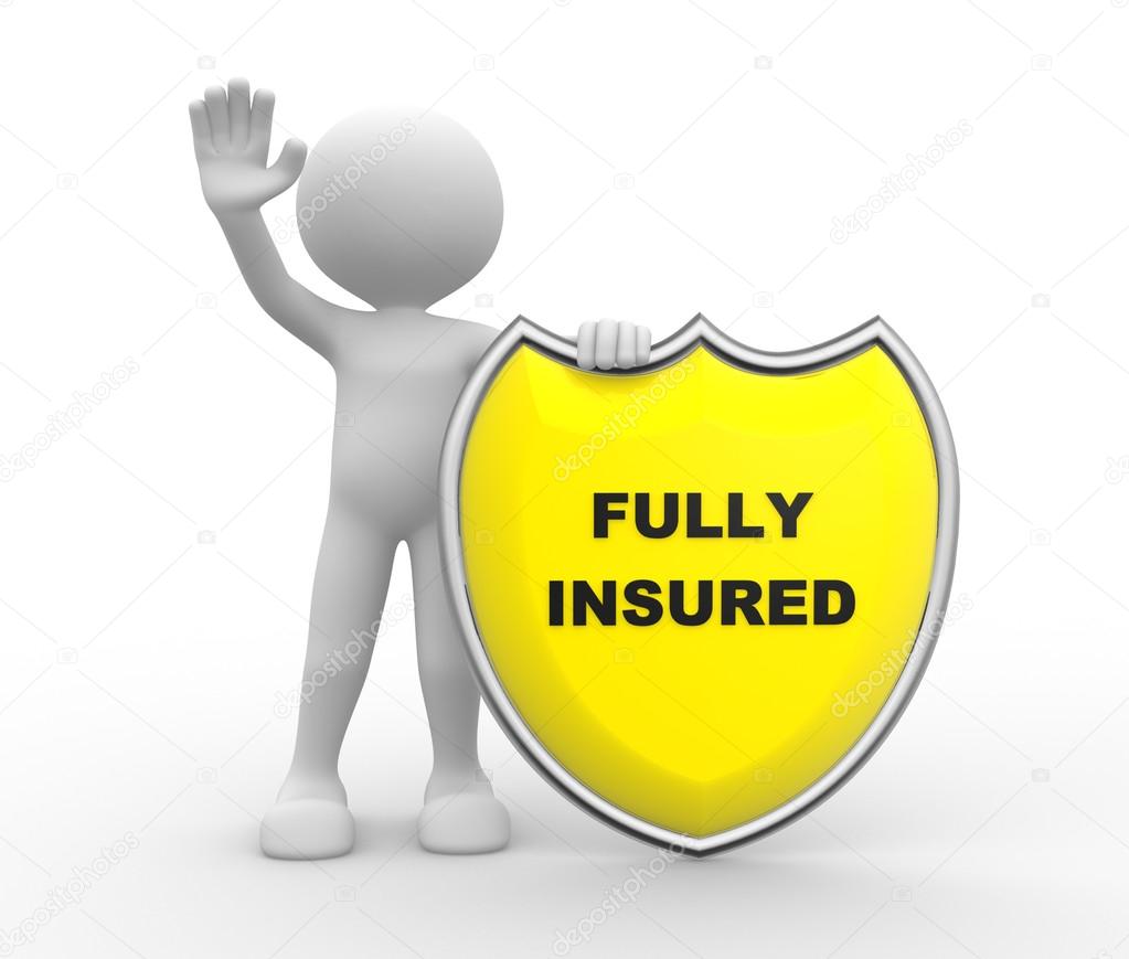 person with shield and text Fully Insured