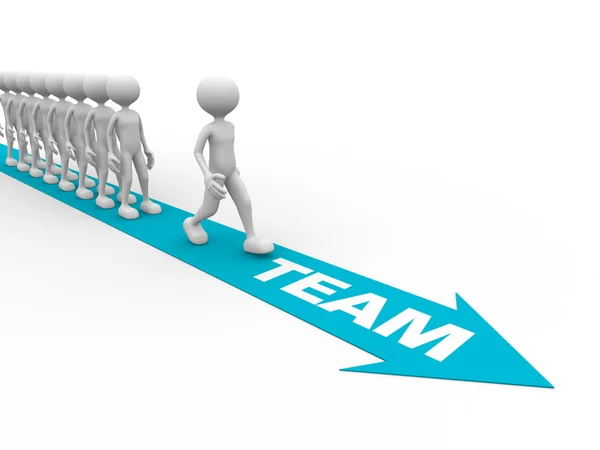 Teamwork en blauwe pijl — Stockfoto