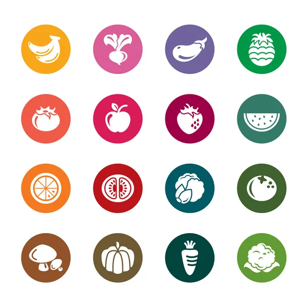 Groenten en fruit gekleurde pictogrammen — Stockvector