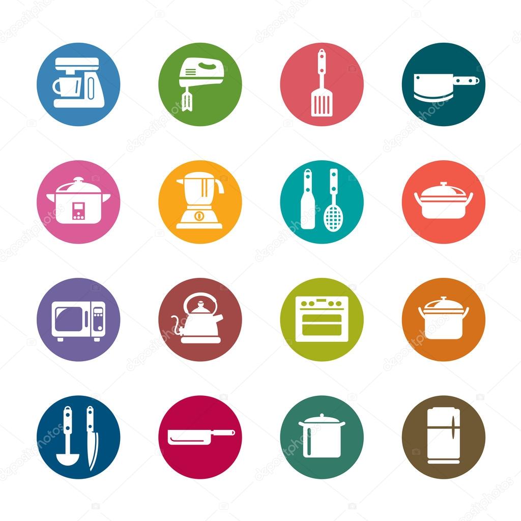 Kitchen Utensils and Appliances Color Icons
