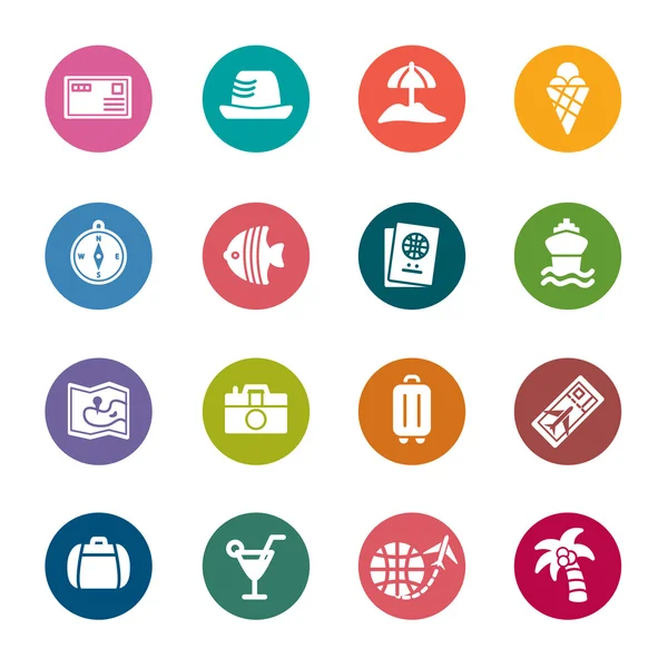 Iconos de color de viaje y vacaciones — Vector de stock