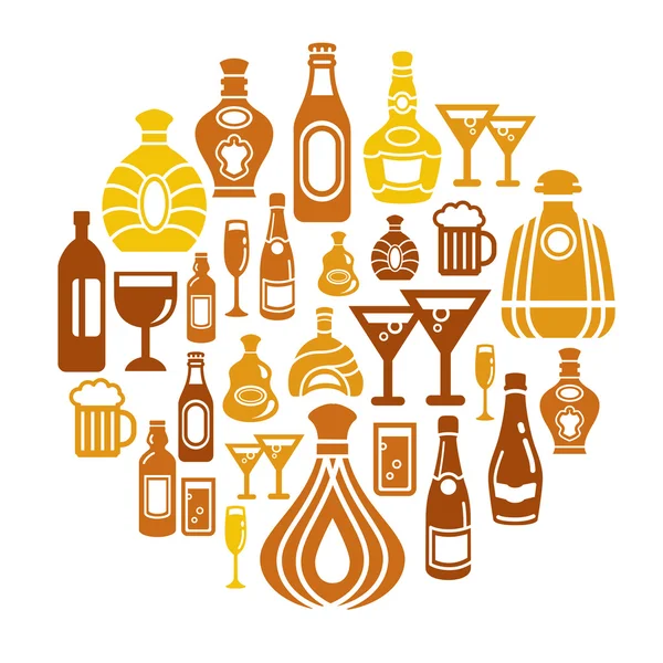 Iconos de alcohol en forma de círculo — Vector de stock