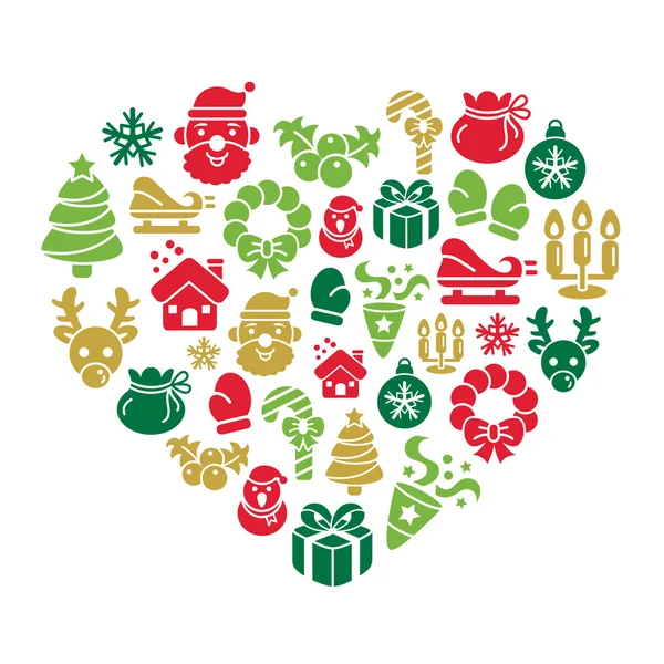 Christmas Element Icons in Heart Shape — Stock Vector