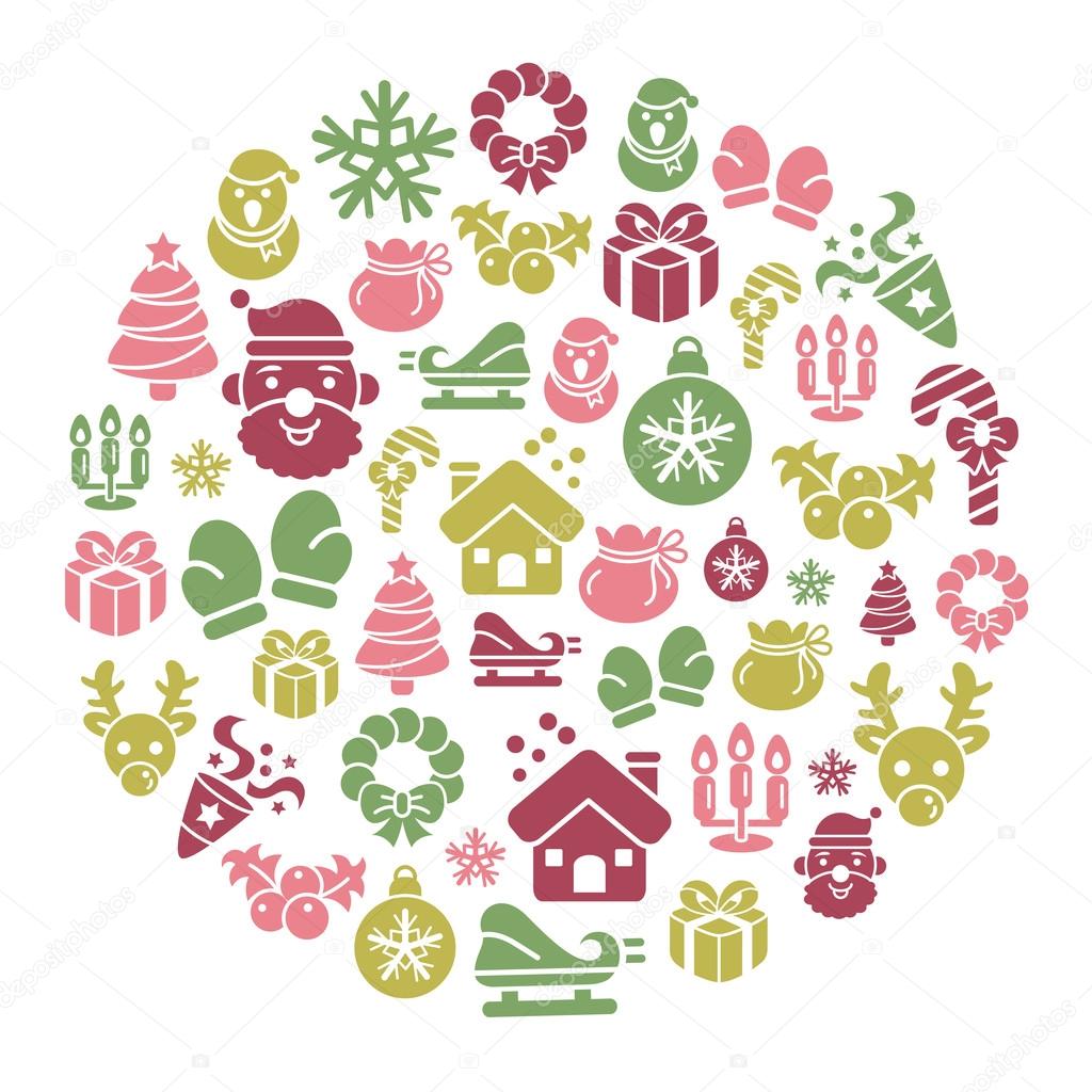 Christmas Element Icons in Circle Shape
