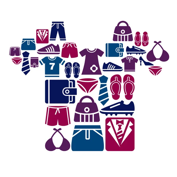 Ropa y Accesorios Iconos en forma de camisa — Vector de stock