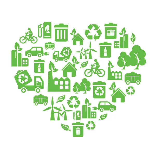 Iconos de protección ambiental en forma de corazón — Vector de stock