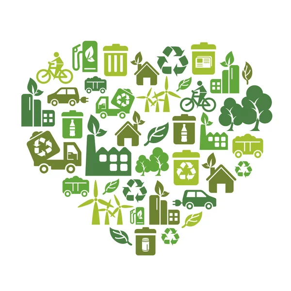 Iconos de protección ambiental en forma de corazón — Vector de stock