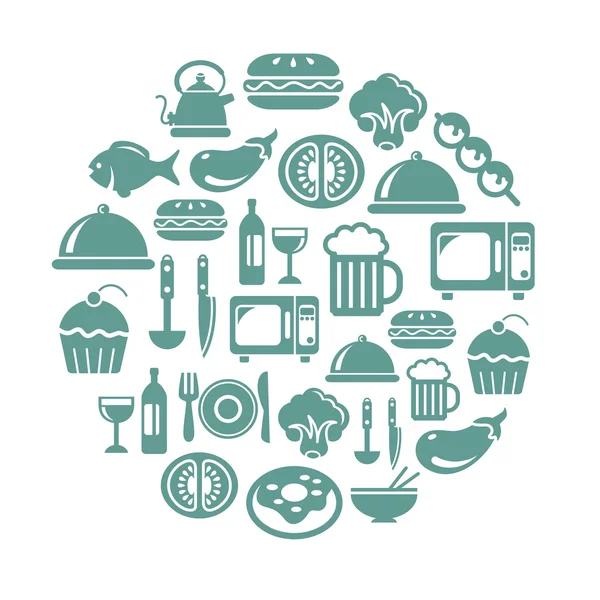 Food and Drinks Icons in Circle Shape — Stock Vector