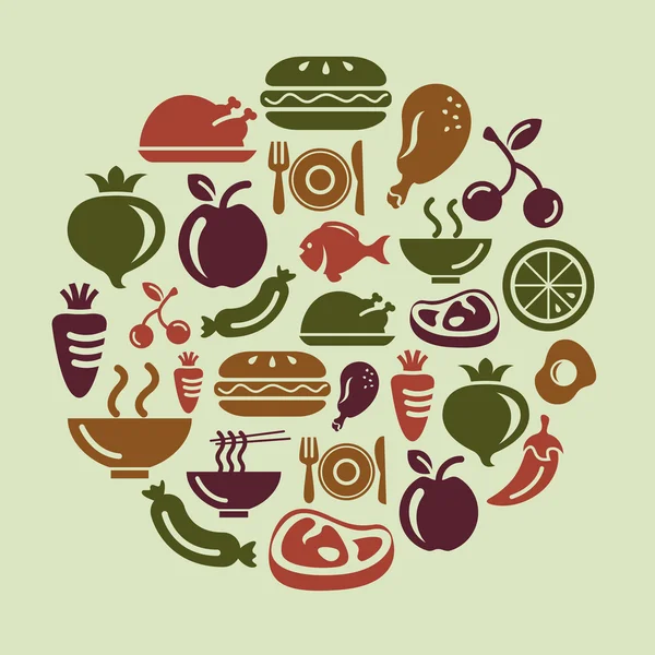 Icônes des aliments, fruits et légumes en forme de cercle — Image vectorielle