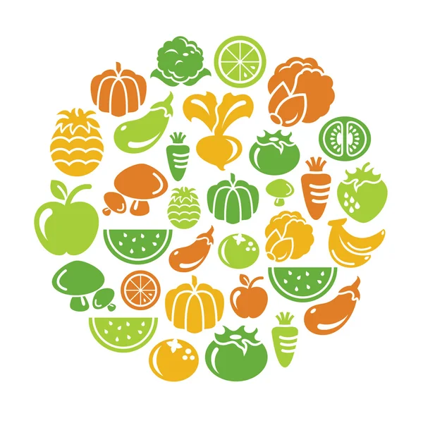 Fruit and Vegetable Icons in Circle Shape — Stock Vector