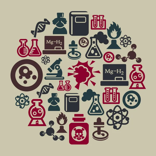 Wetenschap en chemie pictogrammen in cirkel vorm — Stockvector