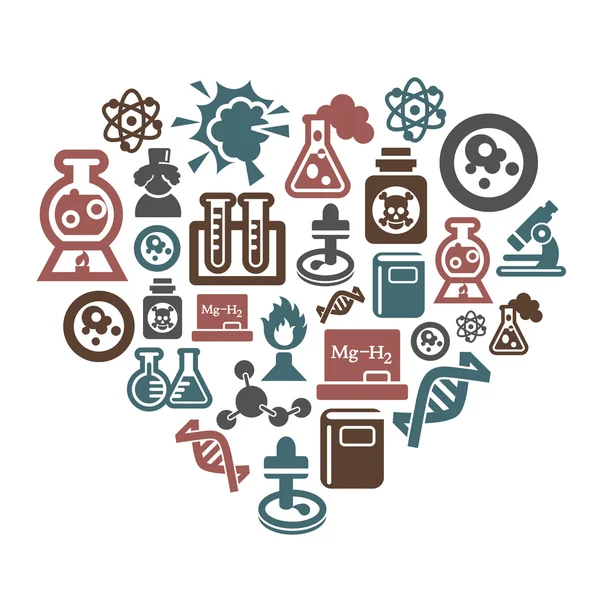 Iconos de Ciencia y Química en Forma de Corazón — Vector de stock