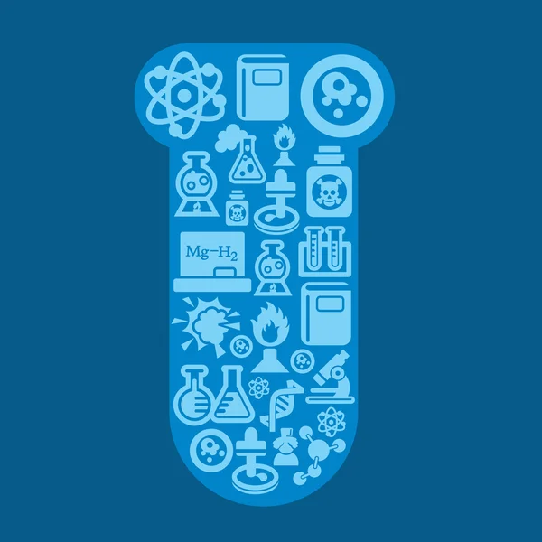 Wetenschap en chemie pictogrammen in buis vorm — Stockvector