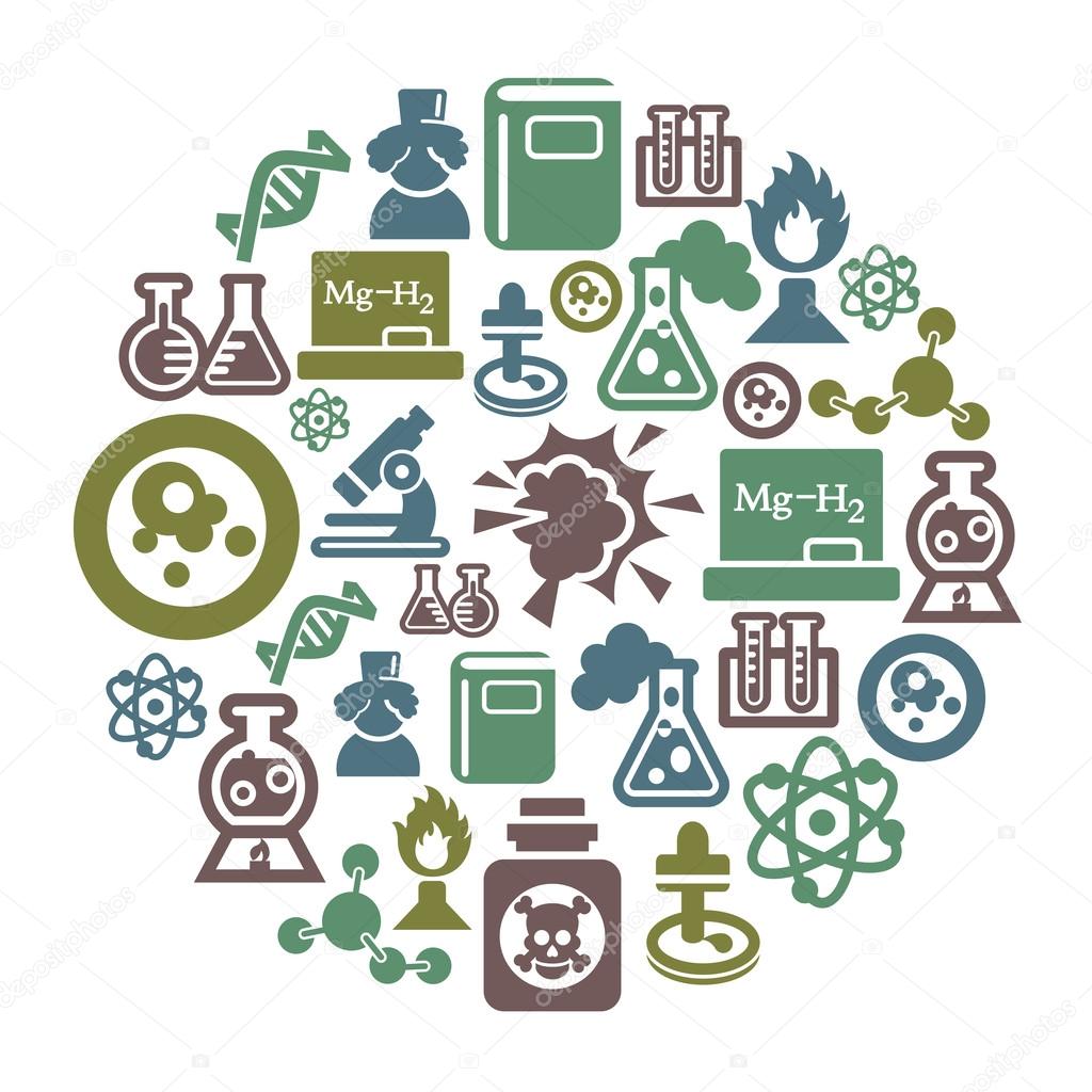 Science and Chemistry Icons in Circle Shape