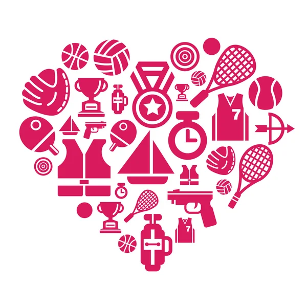 Sport Competition Icons in Heart Shape — Stock Vector