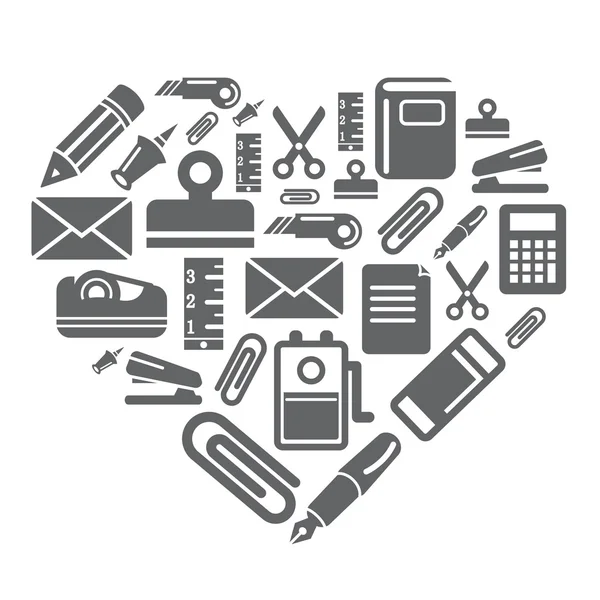 Stationary Icons in Heart Shape — Stock Vector