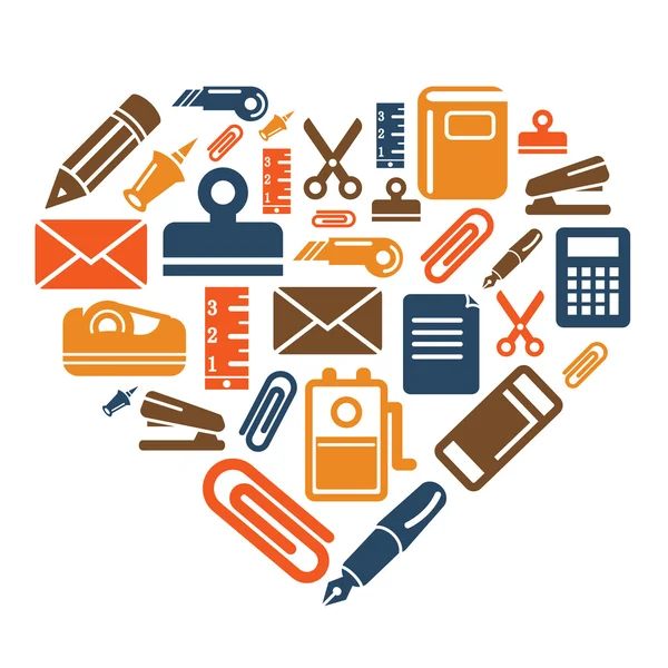 Stationary Icons in Heart Shape — Stock Vector