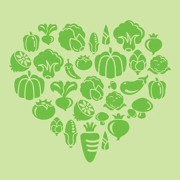 Icone vegetali a forma di cuore — Vettoriale Stock