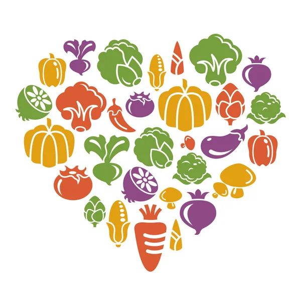 Vegetable Icons in Heart Shape — Stock Vector