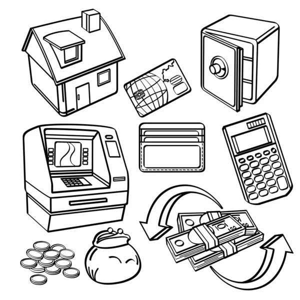 Ensemble d'icônes financières et commerciales — Image vectorielle