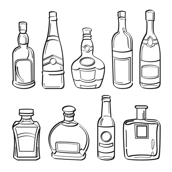 Colección de botellas de alcohol — Vector de stock