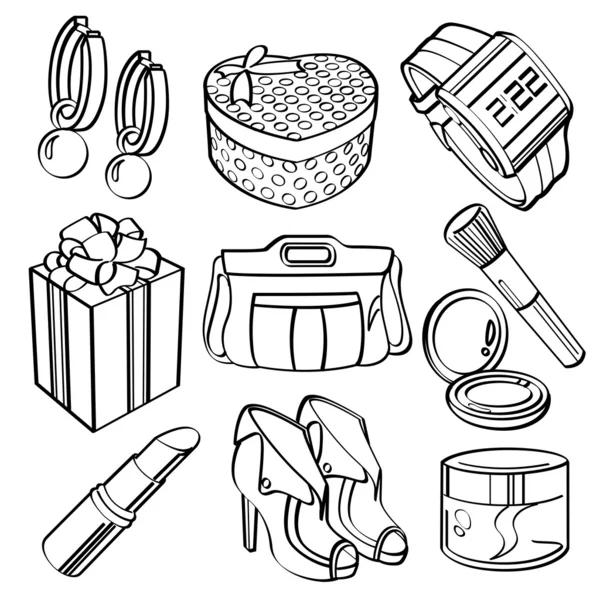 Ensemble d'achats et collection de biens de consommation — Image vectorielle