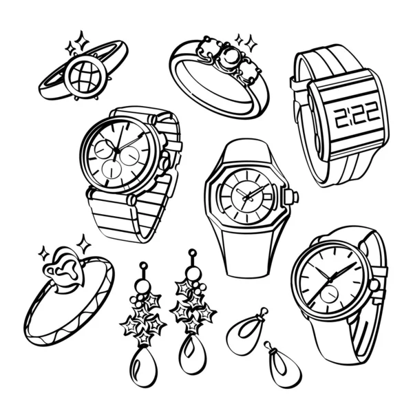 Juwelen en horloges — Stockvector