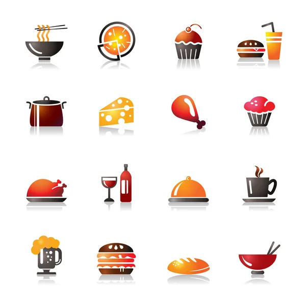 Eten en drinken kleurrijke pictogrammen — Stockvector