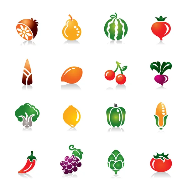 Frutas y Verduras Iconos de colores — Archivo Imágenes Vectoriales