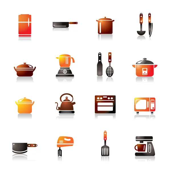 Kitchen Utensils and Appliances Colorful Icons — Stock Vector