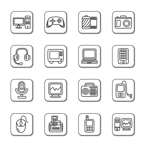 Productos digitales Doodle Iconos — Vector de stock