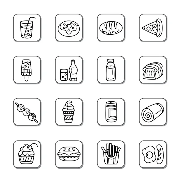 Eten en drinken doodle pictogrammen — Stockvector