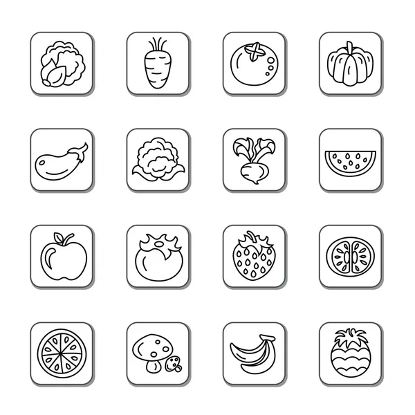 Fruit and Vegetables Doodle Icons — Stock Vector