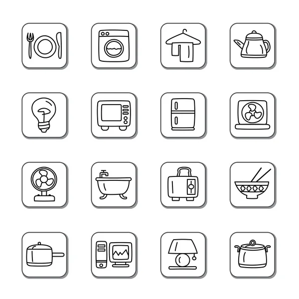 Artículos para el hogar Doodle Iconos — Vector de stock