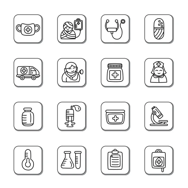 Iconos de Doodle Médico — Archivo Imágenes Vectoriales