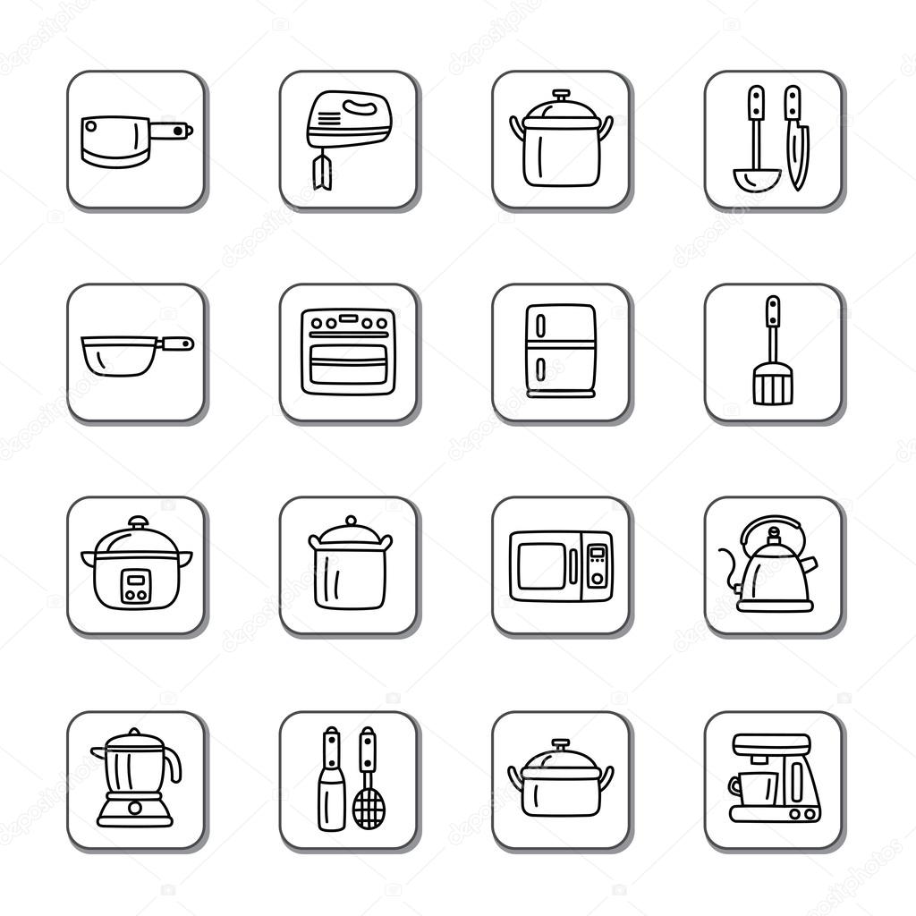 Kitchen Utensils and Appliances Doodle Icons