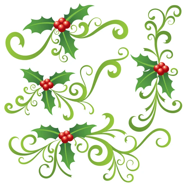 Christmas Holly and Scrolls — Stock Vector