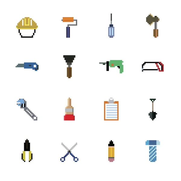 Construction Tools Pixel Icons — Stock Vector