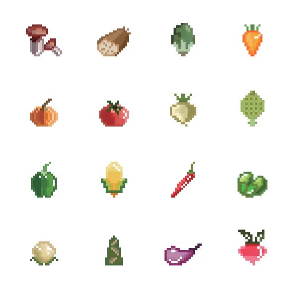 Vegetales Pixel Iconos — Archivo Imágenes Vectoriales