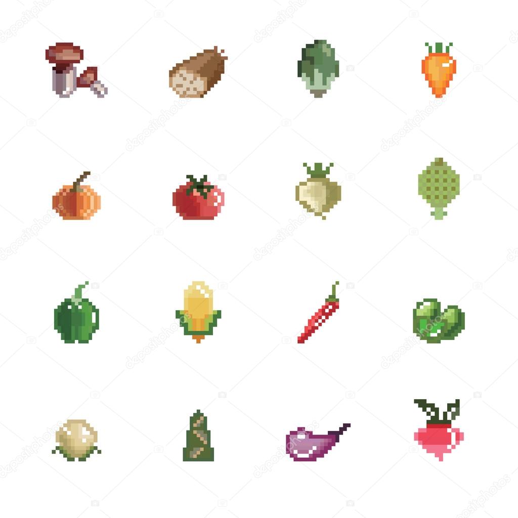 Fruits and Vegetables Pixel Art Icon Pack 