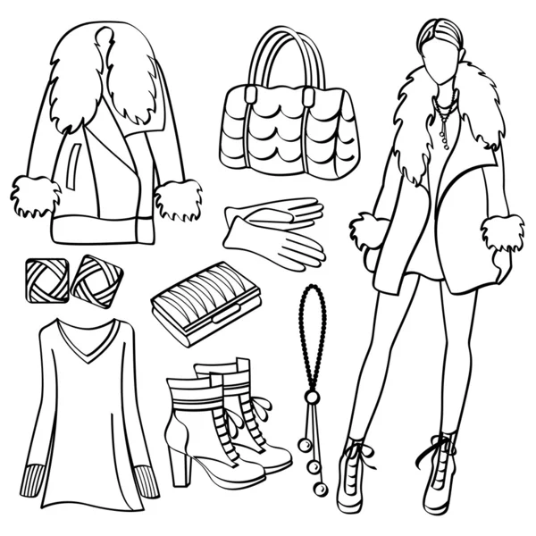 Fashion Lady with Clothing and Accessories — Stock Vector