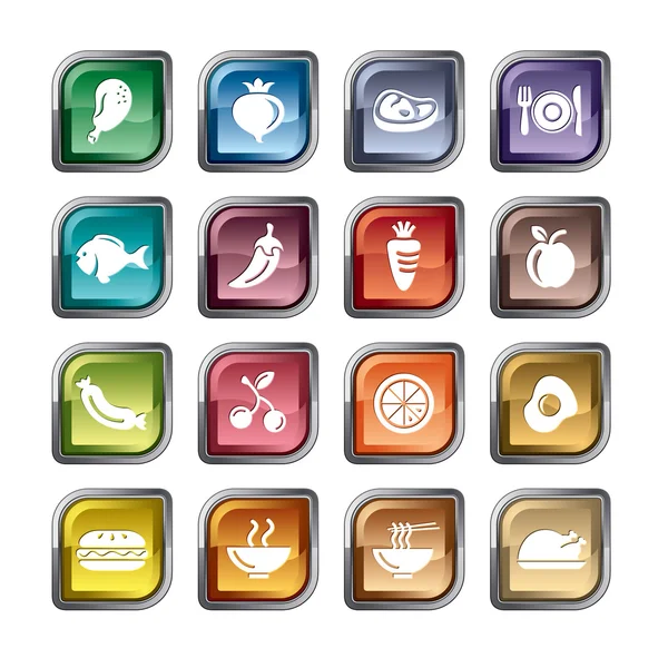 Food, Fruits and Vegetables Icons — Stock Vector